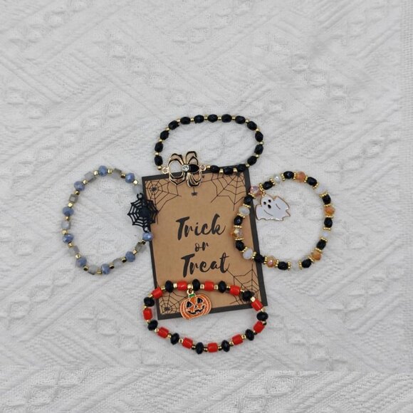 Stack Halloween Bracelets Set Beaded Halloween Bracelets with Pumpkin Bracelet - Picture 4 of 5